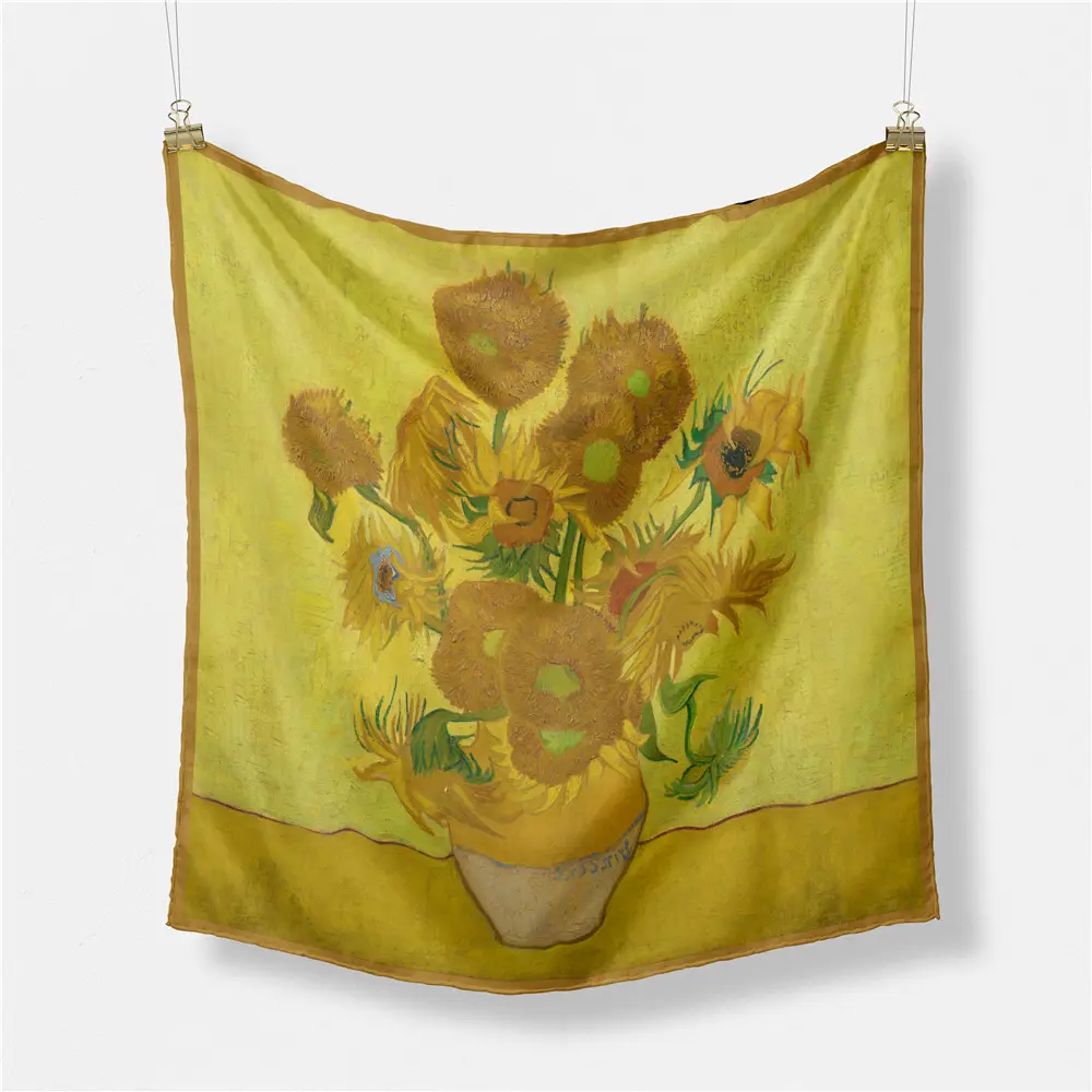cross-border Van Gogh oil painting small square scarf summer neck protect spot scarf