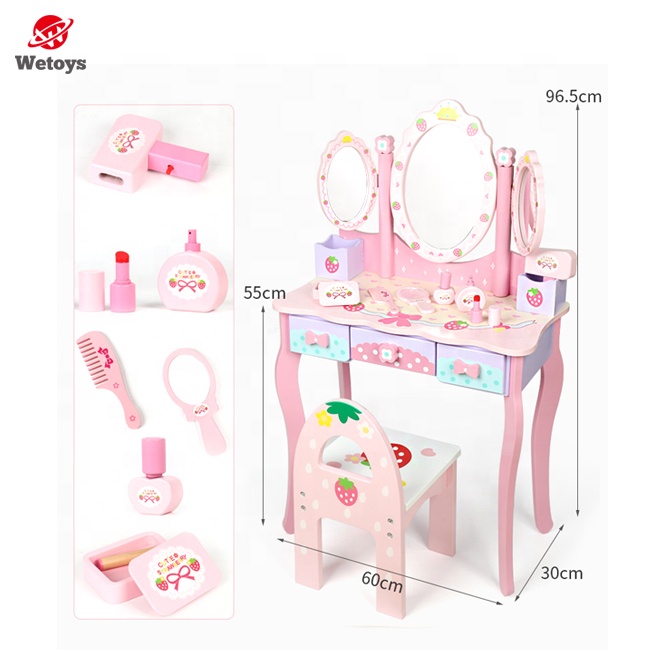 Детский деревянный туалетный столик для макияжа, игрушка для девочек, игровой туалетный столик