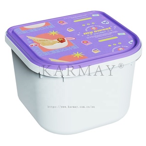Ice Cream Tubs Gelato 2Ltr 1.8 Quart Plastic empty Containers Storage food tubs with Lids and security <b>lock</b> IML half cut shape - Product Image 2