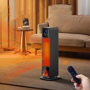 Chauffage électrique portable à ventilateur avec télécommande, nouveau design, chauffage céramique PTC autonome, flamme 3D réaliste, 2200W, pour bureau et maison - Product Image 2