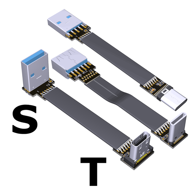 USB 3.0 Type a to USB 3.1 Type C Male/Female Flat Cable FFC FPC FPV with Up/Down Angle Extension Adapter for Pi 4 (5cm 3m)