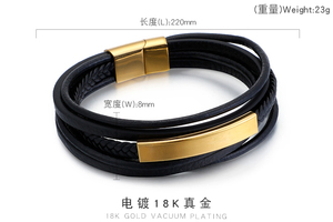 KALEN 220*8 millimetri Multi Strato di Pelle Da <span class=keywords><strong>Uomo</strong></span> In Oro <span class=keywords><strong>Argento</strong></span> Nero <span class=keywords><strong>Bracciale</strong></span> In Acciaio Inossidabile - Product Image 6