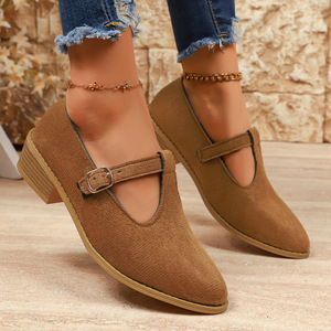 British Style Large Size Suede Low Heel Shoes for Women Autumn New Pointed Toe Thick Heel Wholesale 43 - Product Image 1