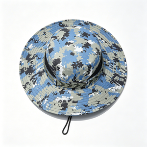 Unisex Digital Camo Boonie Hat Wide Brim UPF 50+ UV Protection <b>Polyester</b>/Cotton Canvas Fabric String Wind <b>Lanyard</b> for Outdoor - Product Image 5
