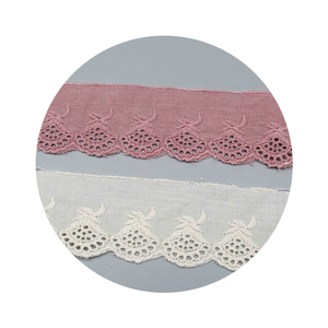 Passamaneria in <span class=keywords><strong>pizzo</strong></span> traforato vintage in cotone all'ingrosso, ricamo festonato rosa antico e bianco sbiancato da 4,8 cm per decorazioni in stile rustico, cucito - Product Image 6