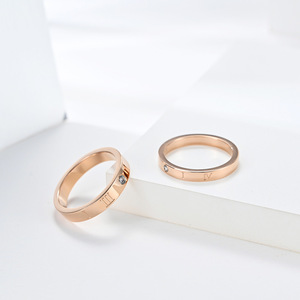 Anillo de titanio con números romanos unisex, anillo de diamantes de acero, joyería para parejas de boda - Product Image 4