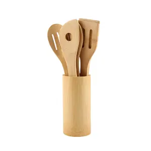 E160 Eco Friendly Kitchen Cooking Utensil Set Wood Handle Cookware Spatula Set Storage Holder Bamboo Cooking Tools