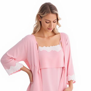 Set Camicia <span class=keywords><strong>da</strong></span> <span class=keywords><strong>Notte</strong></span> e Vestaglia <span class=keywords><strong>per</strong></span> Maternità e Allattamento, 95% Viscosa 5% Spandex, 2 Pezzi con Bordo <span class=keywords><strong>in</strong></span> Pizzo, Pigiama Traspirante <span class=keywords><strong>per</strong></span> <span class=keywords><strong>Donne</strong></span> <span class=keywords><strong>in</strong></span> <span class=keywords><strong>Gravidanza</strong></span> - Product Image 6