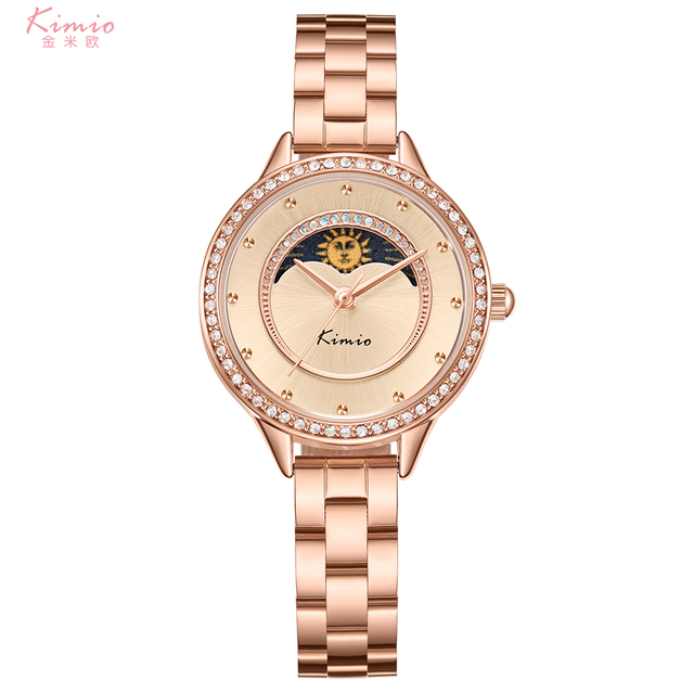 Custom Luxury Fashion Alloy Stainless Steel Women's Moonphase Wrist Watch with Waterproof Dial