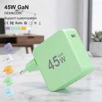 Cargador GaN de 45 W — Adaptador de corriente de pared USB-C de carga rápida en colores Macaron para teléfonos