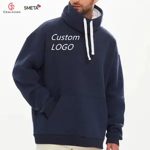 Benutzer definierte Herren Pullover Fleece Sweatshirt Hoodie Custom Logo Design Fleece Overs ize Drop Shoulder Blank Hoodie mit hohem Kragen für Herren