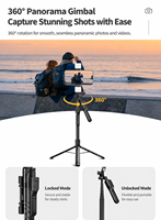 Kit de vlogging pour iPhone/Android, trépied à selfie en alliage d'aluminium à 5 pieds de 66,7 pouces, lumière d'appoint, microphone sans fil, télécommande, rotation à 360 degrés