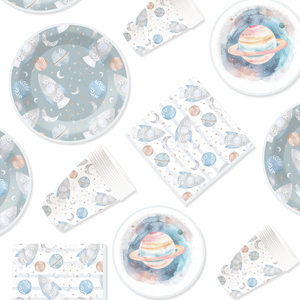 DAMAI New Customized Blue Space Theme Disposable Dessert Dinner <b>Paper</b> Plates Cups Napkin Tableware Set with Rocket - Product Image 4
