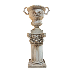 Urne de jardinage verticale à double poignée, style vintage, en magnésie, avec piédestal cannelé, motif homme vert, pour intérieur et extérieur, décoration de villa, fabrication OEM - Product Image 1