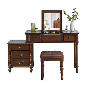 Table de maquillage en bois massif de style américain avec miroir, coiffeuse intégrée pour chambre à coucher, petite console moderne avec rangement - Product Image 2