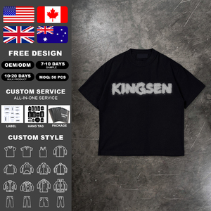 Camiseta KingSen al por mayor para hombre, 100% algodón, oversize, con hombros caídos, bordado 3D personalizado, estilo urbano suelto y suave, OEM, camiseta personalizada - Product Image 2