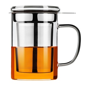 Tazas de vidrio transparente de 450Ml y 350ml, Infusor de té grueso, taza de té de vidrio con infusor y tapa para remojar hojas sueltas florecientes - Product Image 1