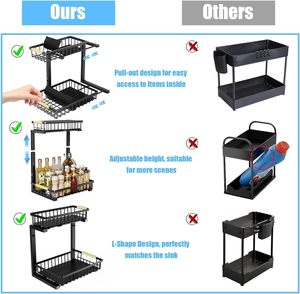 Under <strong>Sink</strong> <strong>Storage</strong>,Pull Out Bathroom Cabinet Organizer Adjustable Height Shelf Basket Extra Rustproof Counter Organization - Product Image 2