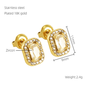 Boucles d'oreilles en acier inoxydable et strass, boucles d'oreilles en acier titane, clous d'oreilles de luxe légers et raffinés pour femmes - Product Image 6