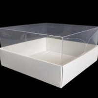 En Stock Boîte à Gâteau Carrée avec Base en Papier Blanc, Couvercle Intérieur Transparent, 6 10 12 Pouces, Boîte de Pâtisserie pour Desserts Sucrés, Carton Pliant PET PVC