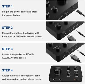 ไมโครโฟนไร้สายระบบมิกเซอร์คาราโอเกะแบบมือถือคู่/AUX เข้า/ออก สมาร์ททีวีพีซีลำโพงเครื่องขยายเสียงสำหรับโบสถ์งานแต่งงาน - Product Image 5