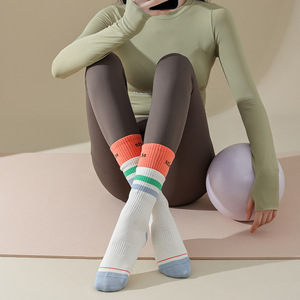 Yoga Socks Mid-Calf Non-Slip Cotton Striped Breathable For Yoga Practice - Product Image 2