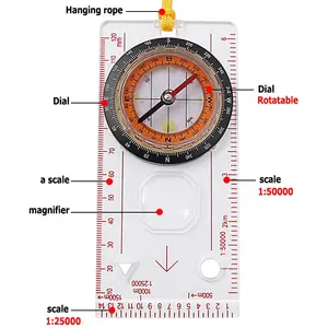 Johold Metal Compasses Outdoor Multi Functional Precision Magnifying Glass Compass Ruler Multifunctional Map Ruler Small Compass
