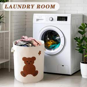 Bolsas de almacenamiento redondas de algodón 100% plegables grandes de 58L altas para <span class=keywords><strong>ropa</strong></span> <span class=keywords><strong>sucia</strong></span> juguetes cesto de bebé guardería dormitorio sala de estar - Product Image 5