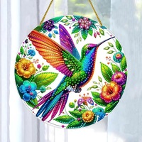 Ornement mural DIY en acrylique plat 2D peint à la main, style américain, peinture diamant, fleurs et oiseaux, forme spéciale, pour décoration intérieure
