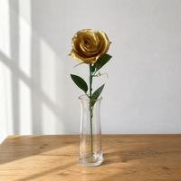 Großhandel Metallisch Gold Silber Rose Einzelstiel 45cm Seiden-Kunstblume 7cm Blütenkopf Handgefertigt Hochzeit Weihnachten Heim-Deko Großpackung