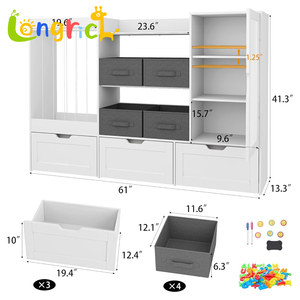 Moderno Armario <span class=keywords><strong>de</strong></span> Almacenamiento <span class=keywords><strong>para</strong></span> <span class=keywords><strong>Juguetes</strong></span> <span class=keywords><strong>de</strong></span> Peluche <span class=keywords><strong>para</strong></span> Niños, 3 Cajones Móviles, 4 Contenedores Extraíbles, Estantería <span class=keywords><strong>de</strong></span> <span class=keywords><strong>Madera</strong></span>, Pizarra Magnética Blanca - Product Image 2