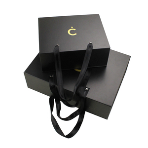 Custom Logo Luxury Paper <b>Black</b> Gold Folding Rigid Hardbox Magnet Magnetic <b>Gift</b> Packaging <b>Box</b> With Ribbon Handle - Product Image 6