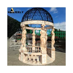 Outside Gazebo Stone Pillar Hand Carved Outdoor Life Size Sunset Red Marble Ancient Woman Statue Round Domed Jardin Gazebo