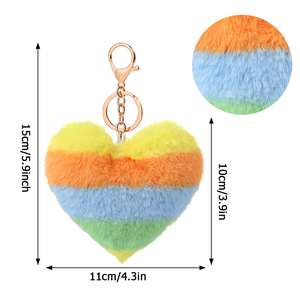 Porte-clés <span class=keywords><strong>pompon</strong></span> <span class=keywords><strong>en</strong></span> fausse <span class=keywords><strong>fourrure</strong></span> de lapin, 5 pièces, porte-clés multicolore, <span class=keywords><strong>en</strong></span> forme de cœur, boule bouffante, vente <span class=keywords><strong>en</strong></span> gros - Product Image 2