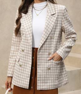 Blazer de Tweed a Cuadros Extra Grande para Mujer, Estilo Boyfriend, Blazer Cruzado, Chaquetas Casuales, Traje de Mujer - Product Image 2
