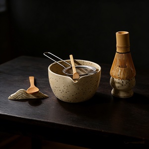 Juego de Tazas de Matcha de Cerámica Moteada de Lujo GL con Batidor de Bambú, Juego de Té Matcha Resistente al Calor, Decoración para el Hogar, Rituales Diarios de Té - Product Image 1