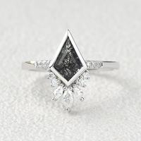 Bague de fiançailles en argent sterling 925 plaqué or blanc, sertie de quartz rutilé noir naturel en forme de cerf-volant