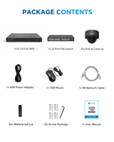 Système de surveillance IP 4COVR 32 canaux avec disque dur 8 To, 24 caméras dôme PoE 8MP IP67 IK10 et détection faciale IA pour entreprises