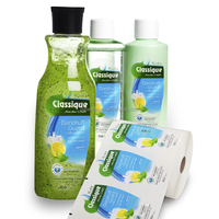 Autocollant de bouteille personnalisé transparent transparent PE polyéthylène bouteille de shampoing étiquette de logo impression étiquette d'emballage bouteille de shampoing