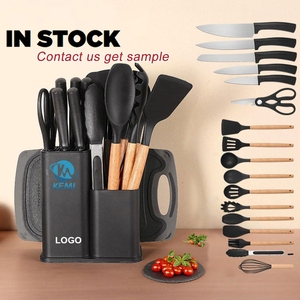Kaimi Ali Baba Nhanh Mua sắm trực tuyến đa chức năng 19 cái đồ nấu nướng Silicone đồ dùng nhà bếp thiết lập với tay cầm bằng gỗ - Product Image 1