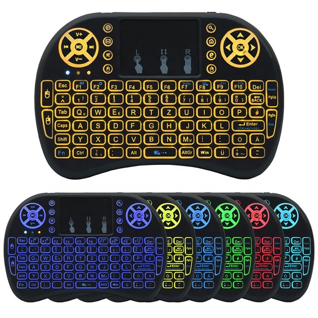 2026 Hot Selling I8 2.4GHz Mini Wireless Keyboard with Touchpad Mouse 3 Colors Backlit Rechargeable Li-ion Battery