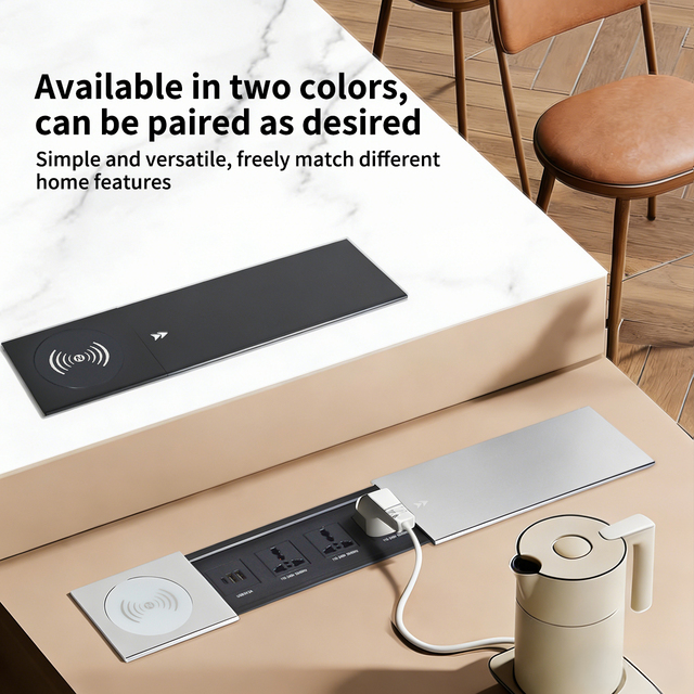 Multifunctional Slide Cover Hidden Table 3 Power Outlet Dual USB Charge Port 1 Type C 16A Aluminum Alloy Office Desk Socket