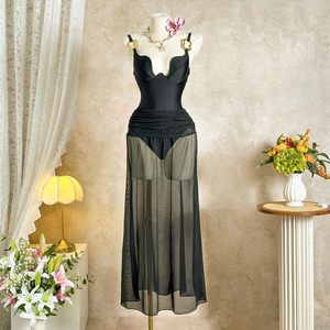 Maillot de bain une pièce sexy personnalisé à faible MOQ, couleur unie, pour vacances à la <span class=keywords><strong>plage</strong></span>, avec jupe longue - Product Image 6