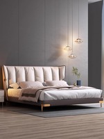 Lit de luxe moderne en cuir italien 18m ensemble double en bois massif maître atmosphère haut de gamme extrêmement simple