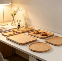 Ensemble de plateaux de service en bois à bords surélevés et coins arrondis, grain naturel, pour le petit-déjeuner et le thé, personnalisable OEM