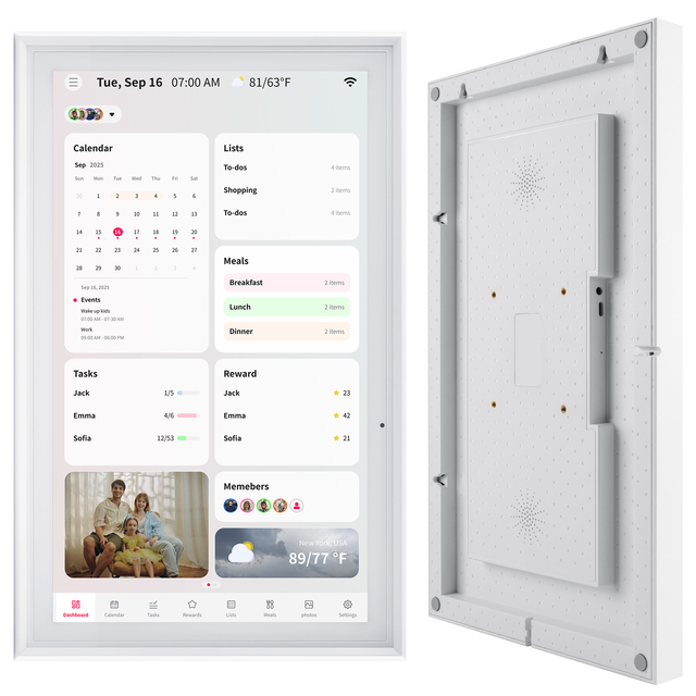 Wall Mounted Smart Digital Family Calendar 15.6'' Touch Screen Fhd Display Clock Plastic Frame Organize Schedule School Office