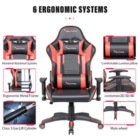 Chaise de jeu pivotante de style course automobile bon marché en cuir synthétique, refroidissement, esports, noir pour PC