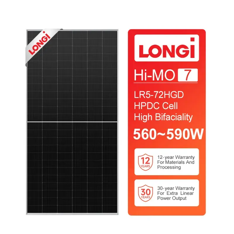 Longi High Efficiency Hi-Mo 7 Solar Panels 580w LONGi Himo 7 Pv Solar Power Modules Bifacial 560w 565w 570w 575w 585w 590 watts
