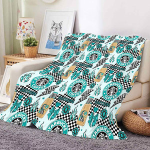 심미적인 핑크 커피 음료 무늬 플란넬 담요 부드럽고 따뜻한 플러시 플리스 담요 소파 침대 장식 피크닉 여행 차량 낮잠용 - Product Image 5