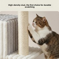 Arbre à chat en flanelle rayée douce avec grotte, nid cachette, panier balançoire latéral, 2 poteaux en sisal, mobilier d'intérieur pour chatons (repos et jeu)